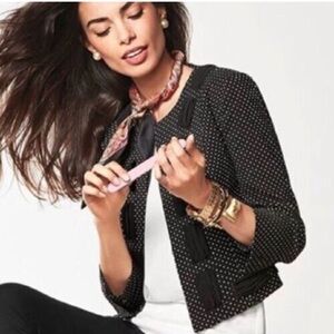 Cabi 5156 Polka Dot Jacket Lined 3/4 Sleeve Crew Neck Blazer Black Women 12 EUC